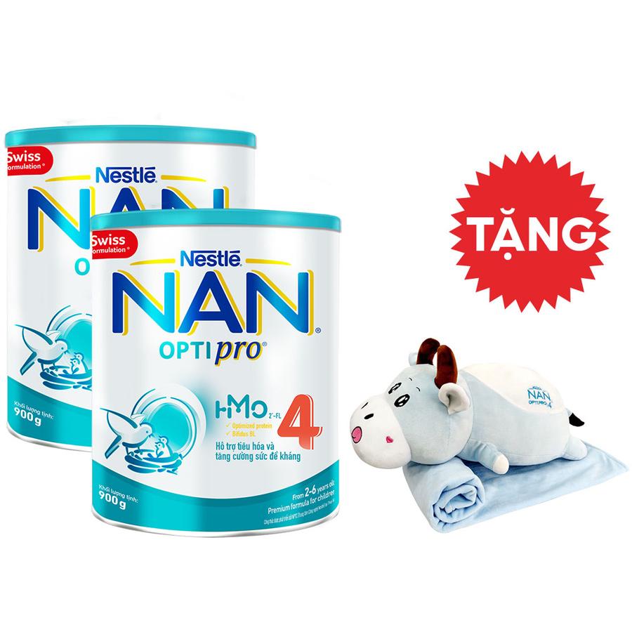 Combo 2 Sản Phẩm Dinh Dưỡng Công Thức Nestlé NAN OPTIPRO  4 Lon 900g TẶNG Gối Mền Trâu Nằm