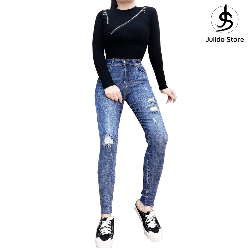 Quần jean nữ lưng cao Julido, chất jean cotton co dãn tôn dáng phụ nữ eo thon mẫu YTT01