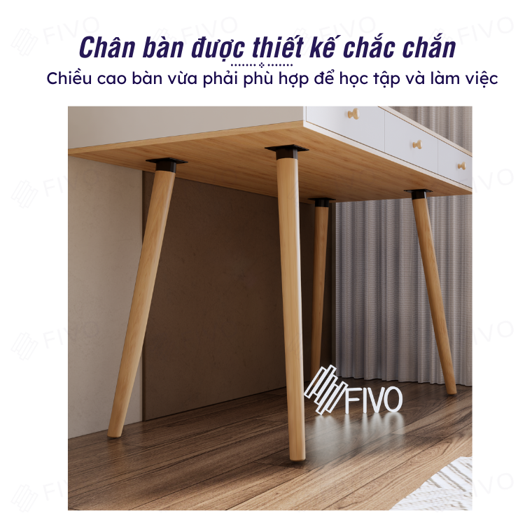 Bàn Học, Bàn Làm Việc Gỗ Lõi Xanh Chống Ẩm Đa Năng FD02 FIVO, Thiết Kế Sang Trọng Chân Gỗ Chắc Chắn Phù Hợp Mọi Không Gian