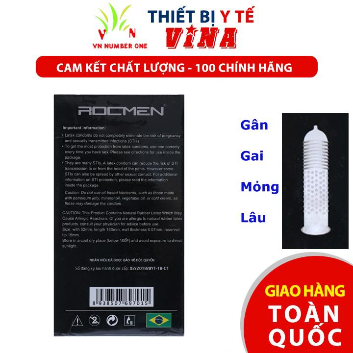 Bao cao su ROCMEN Long Shock 4 trong 1, mỏng, có gân ở thân dưới và có gai, có thuốc giúp kéo dài thời gian