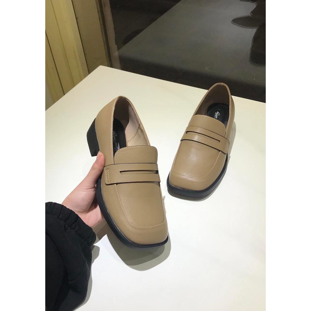 Loafer mũi vuông, da mềm trơn lì, đế cao 3cm - 250222002