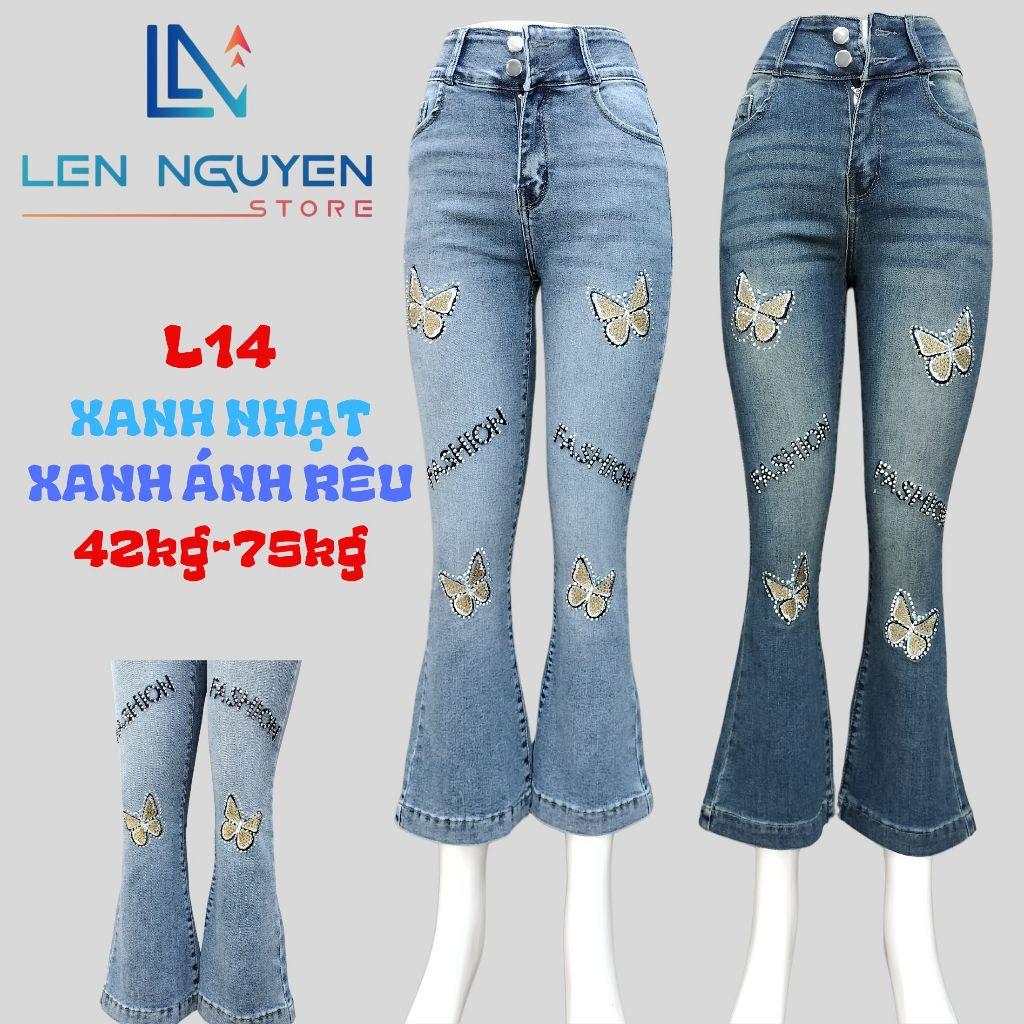 L14_Quần jean nữ, loe, lưng cao, quần bò nữ dáng ôm, quần rin nữ có big size, cho 42kg đến 75kg,LEN NGUYEN STORE - Xanh Ánh Rêu