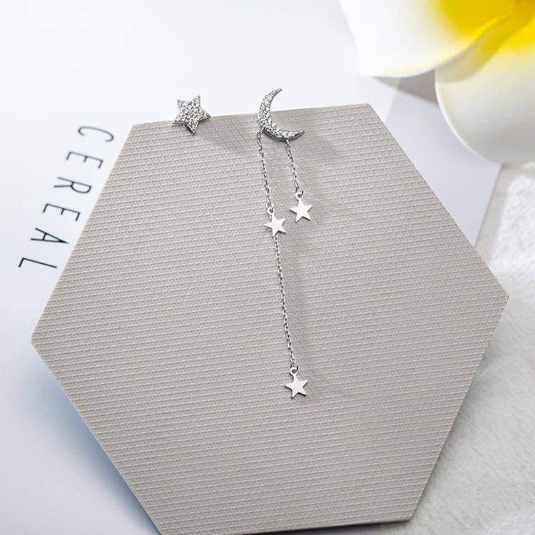 Bông Tai Nữ Mạ Bạc Trăng Sao So Le Ins