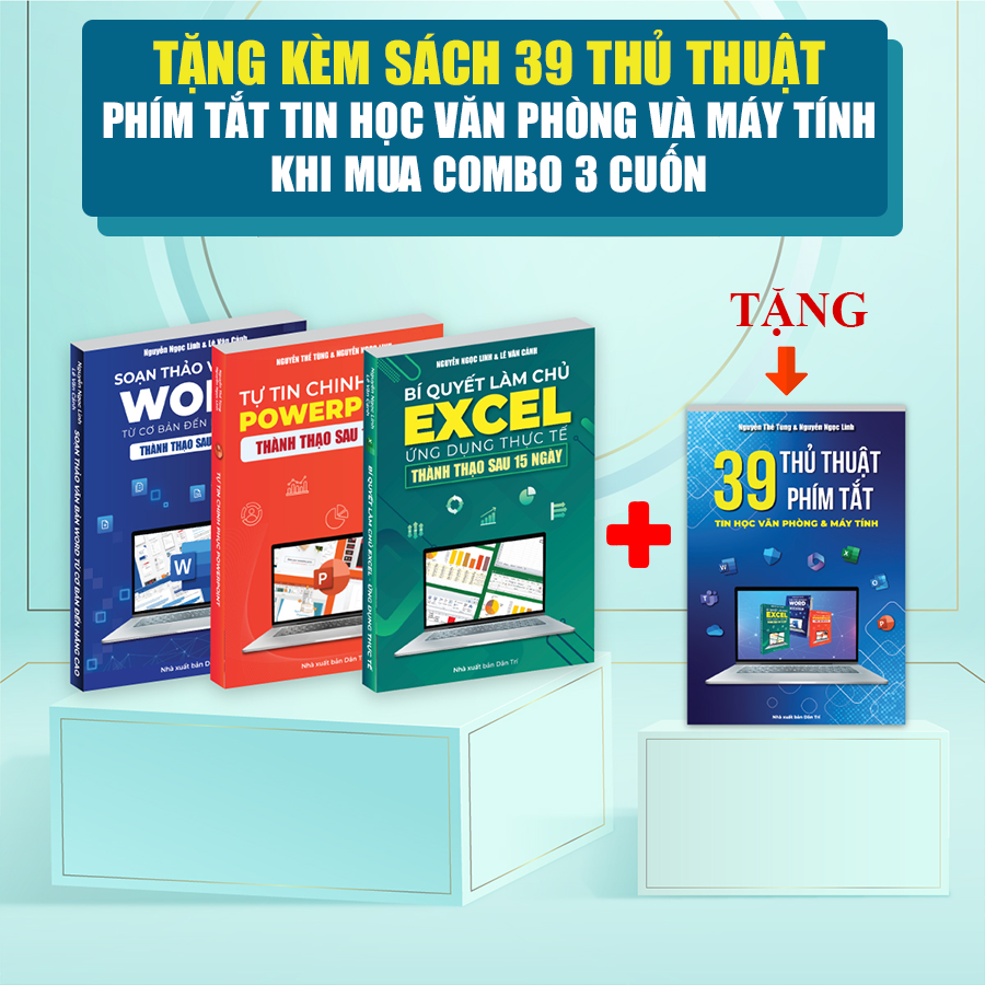Bộ 4 Cuốn Sách Word - Excel - Powerpoint - 39 Thủ Thuật Phím Tắt, Tặng Video Hướng Dẫn, File Thực Hành, Khoá Học