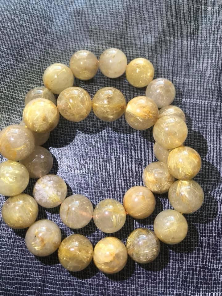 VÒNG THẠCH ANH TÓC VÀNG 15MM HẠT TO NAM MỆNH KIM THỔ THỦY CHỈ ĐÁ THIÊN NHIÊN