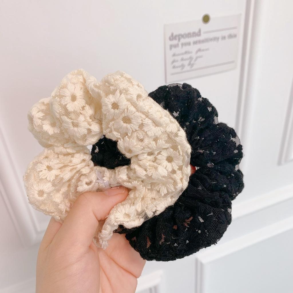 Scrunchies Vải Ren Hoa Thêu Chỉ Nổi