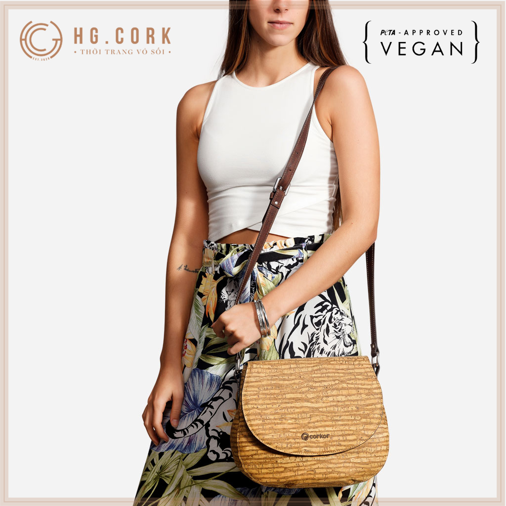 Túi Đeo Chéo Nữ Cao Cấp - SADDLE BAG - HGcork Corkor CK246 - Vật liệu da cork thực vật thuần chay - Sản phẩm Handmade, Sản xuất tại Bồ Đào Nha