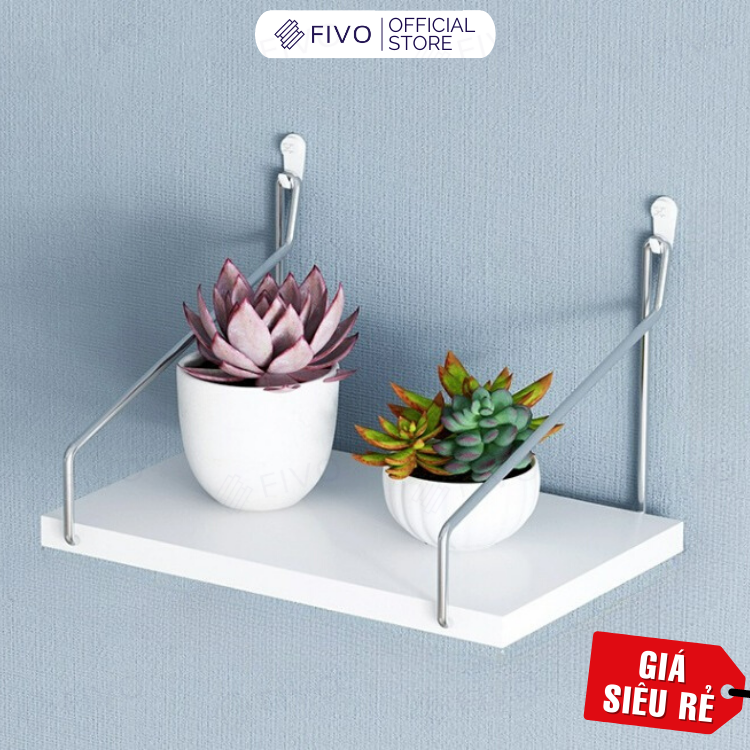 Kệ Trang Trí Treo Tường Gỗ Fivo Mã Fb40 Không Cần Khoan Tặng Kèm Đinh 4 Chân Chịu Lực Lên Đến 10Kg Với Móc Treo Inox Dễ Dàng Gắn Lên Tường - Màu Trắng 30X15Cm - Đinh 4 Chân