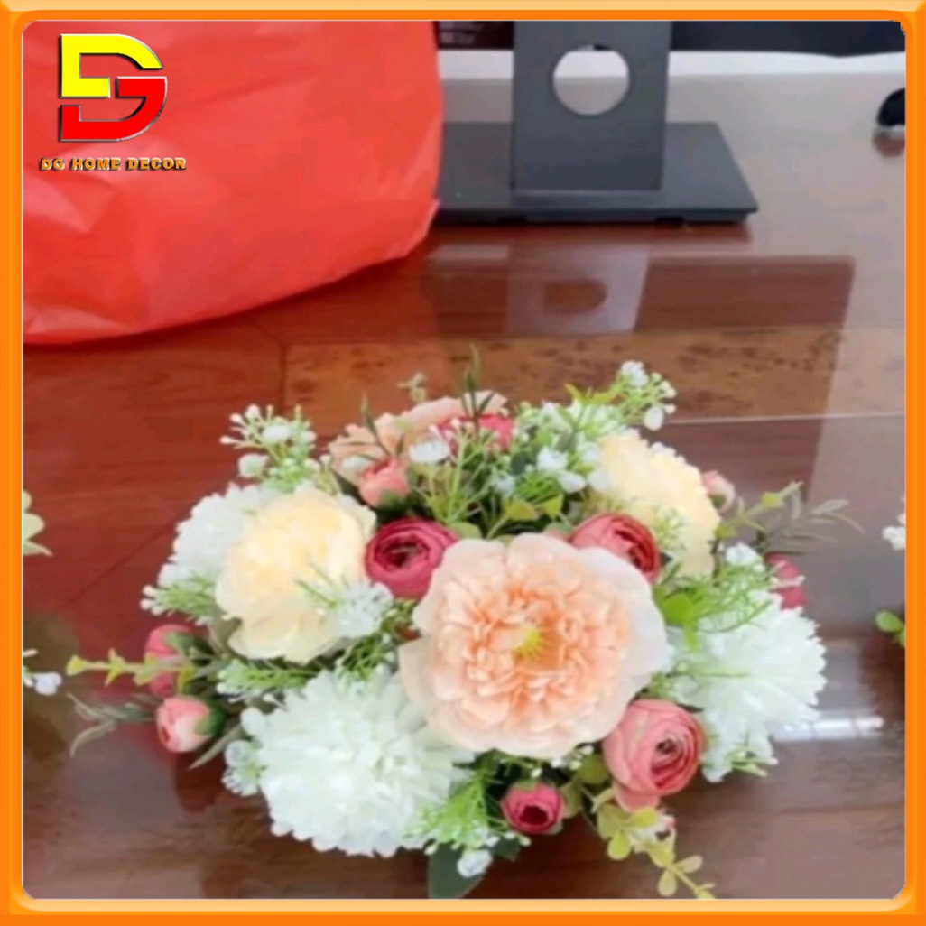Lẵng Hoa Lụa Trang Trí Tiệc Cưới Dài 20cm Hoa Decor Bàn Hội Nghị, Sự Kiện, Sinh Nhật DG-602
