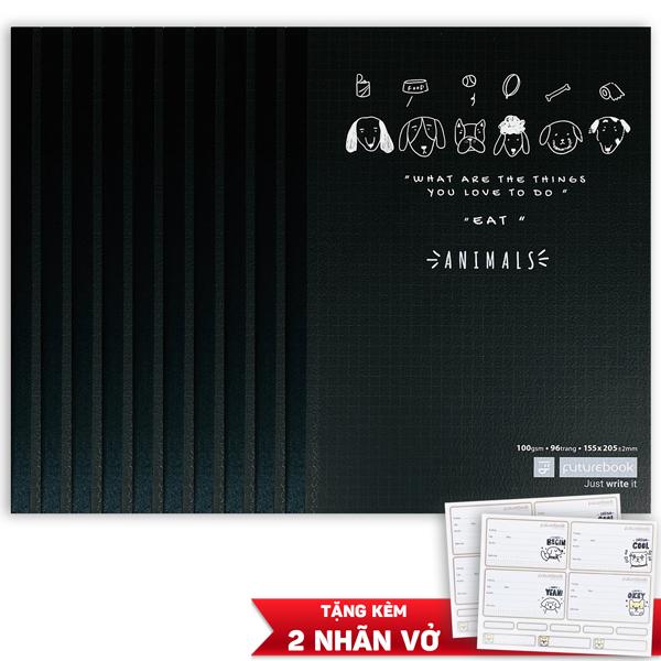 Bộ 10 Tập Animal A5 - 4 Ô Ly - 96 Trang 100gsm + Kèm 2 Túi Nhãn Vở Ngẫu Nhiên - Futurebook DK-021 - Mẫu 3 - Màu Đen