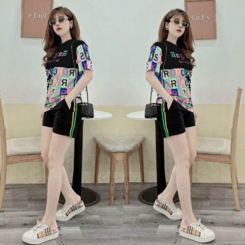 sét đồ sort nữ họa tiết chữ thêu Angel xinh xắn