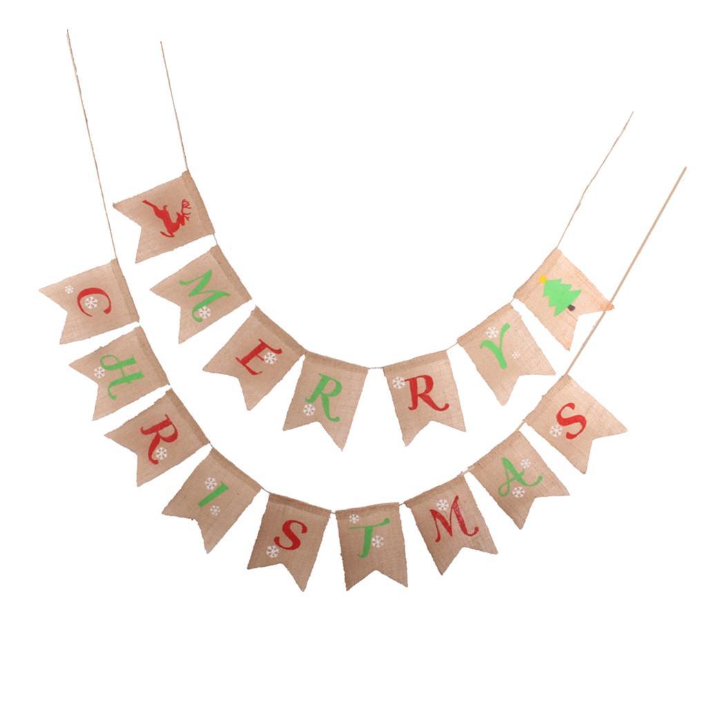 Burlap Merry Christmas Bunting Banners Flag Garland Sign Party Decoration