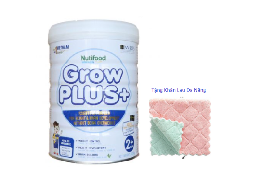 Sữa bột GROW PLUS (trắng) loại 850g giành cho bé thừa cân, phát triển chiều cao-tặng khăn đa lau đang năng.