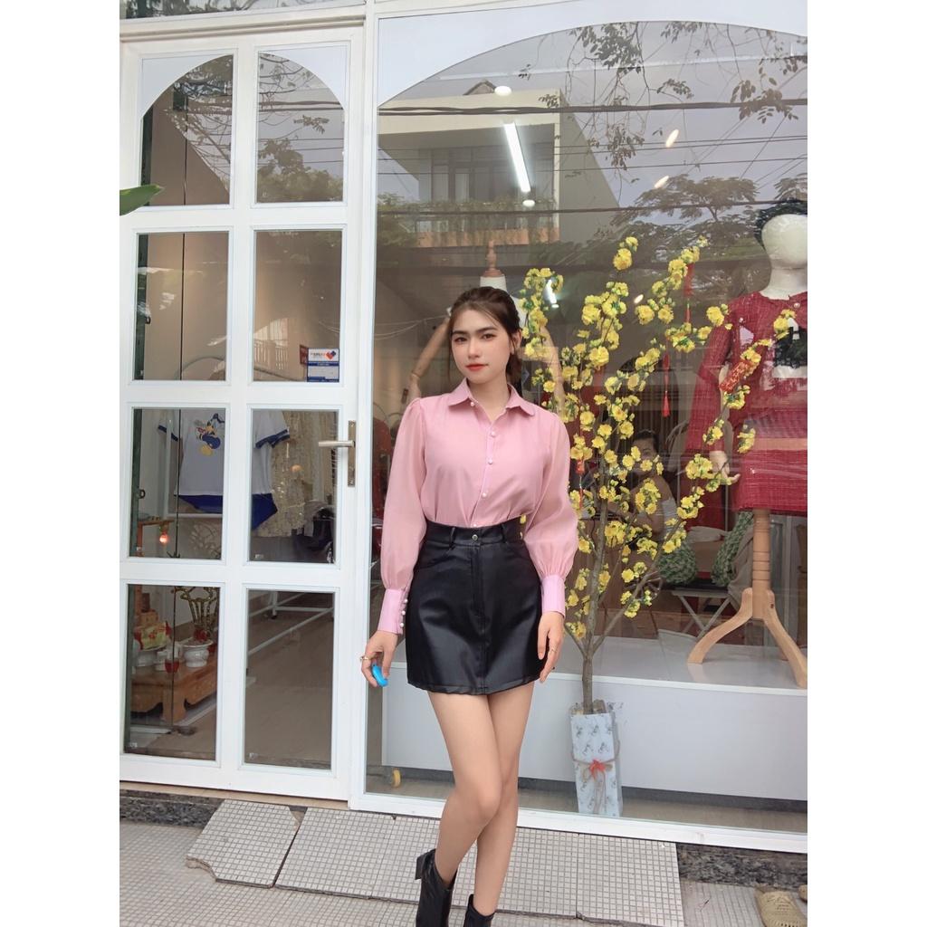 Sơ mi dài tay cổ sen nút ngọc