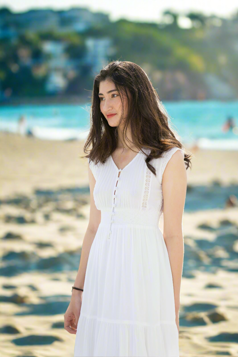 Đầm Maxi Trắng Cotton Dài Đi Biển Du Lịch Resorts Tiên DRE066 Thời trang Hity