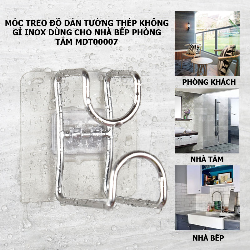 COMBO 5 Móc treo đồ dán tường thép không gỉ inox dùng cho nhà bếp, phòng tắm MDT00007
