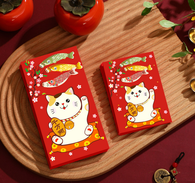 Set 10 Bao lì xì Mèo May Mắn Mèo Thần Tài