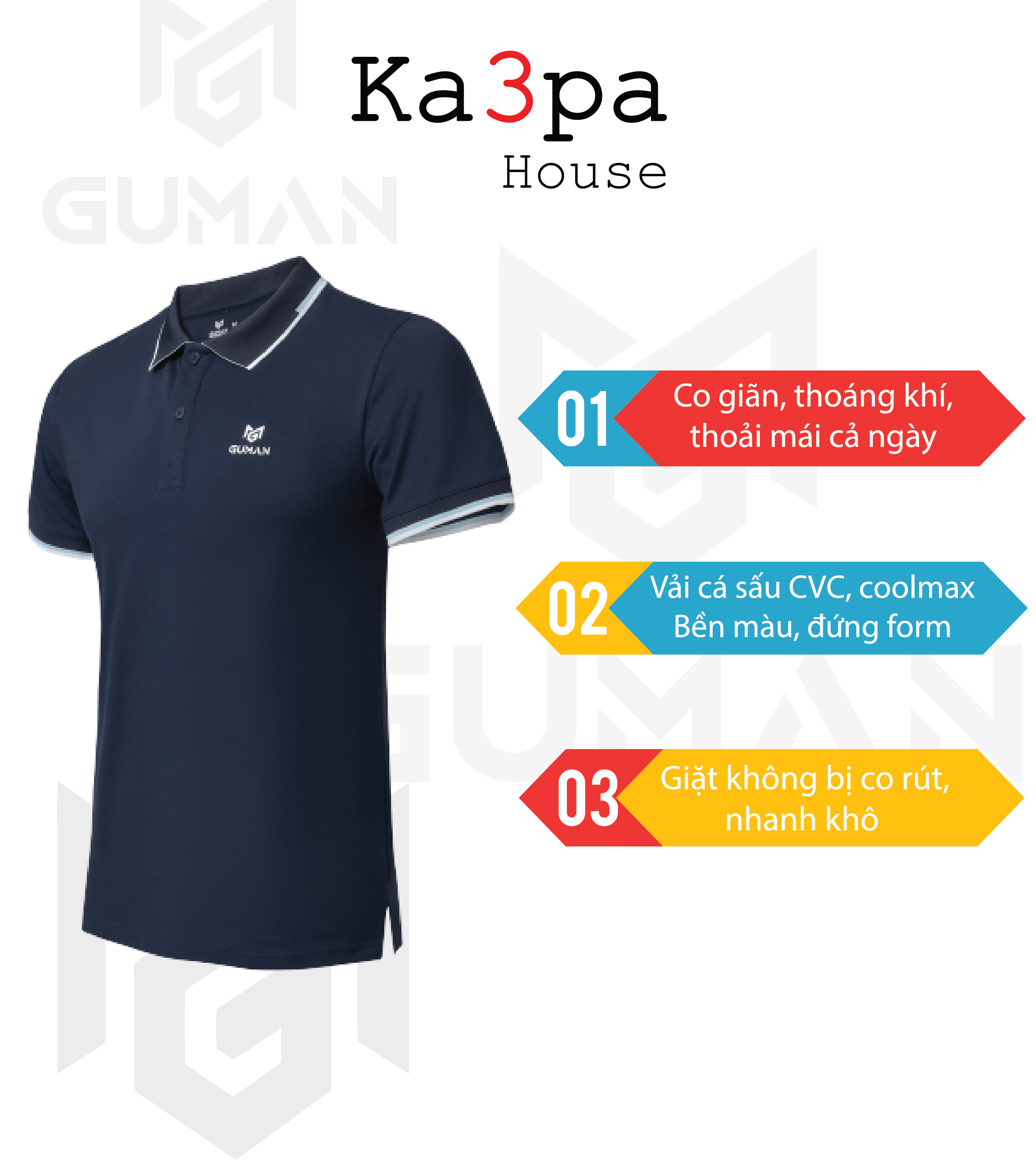 Áo Thun Polo Casual GUMAN Deep Blue GDB112