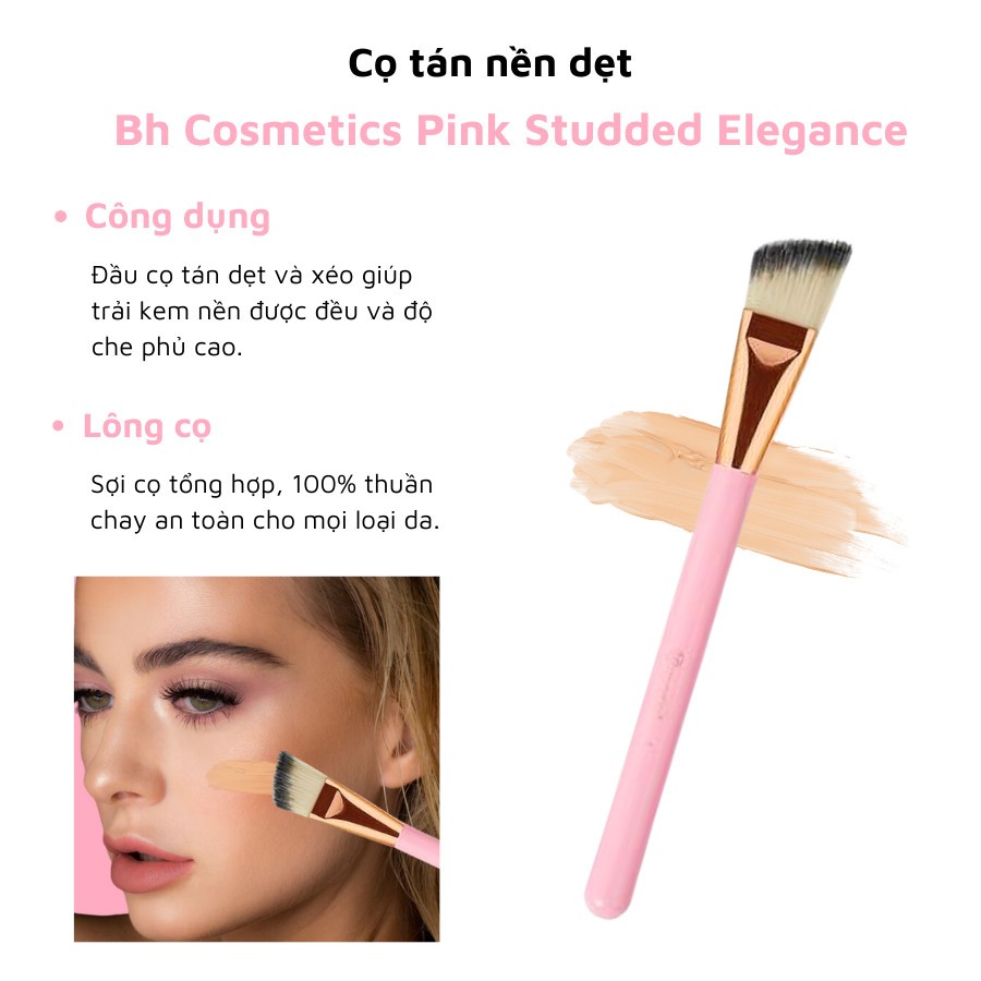 Cọ Đánh Nền BH Cosmetics Pink Studded Elegance Đánh Lót, Cọ Đánh Nền Phẳng Kết Cấu Chặt Thao Tác Dễ Dàng Chuyên Dụng 04