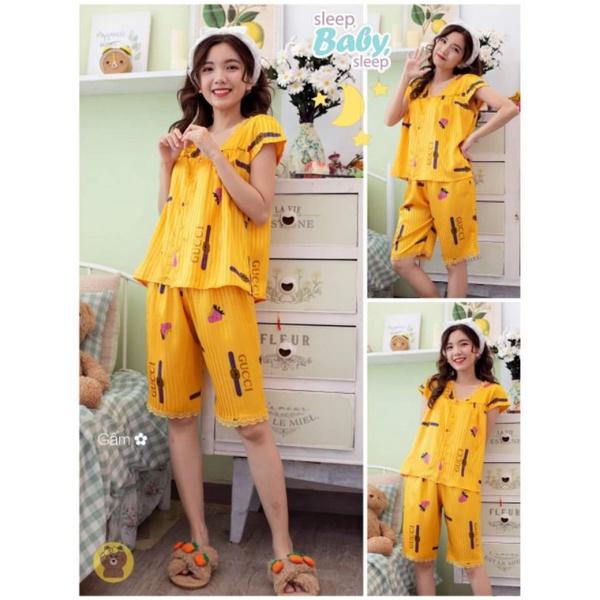 BỘ PIJAMA MẶC NHÀ CHẤT LỤA GẤM CAO CẤP TAY NGẮN QUẦN LỬNG