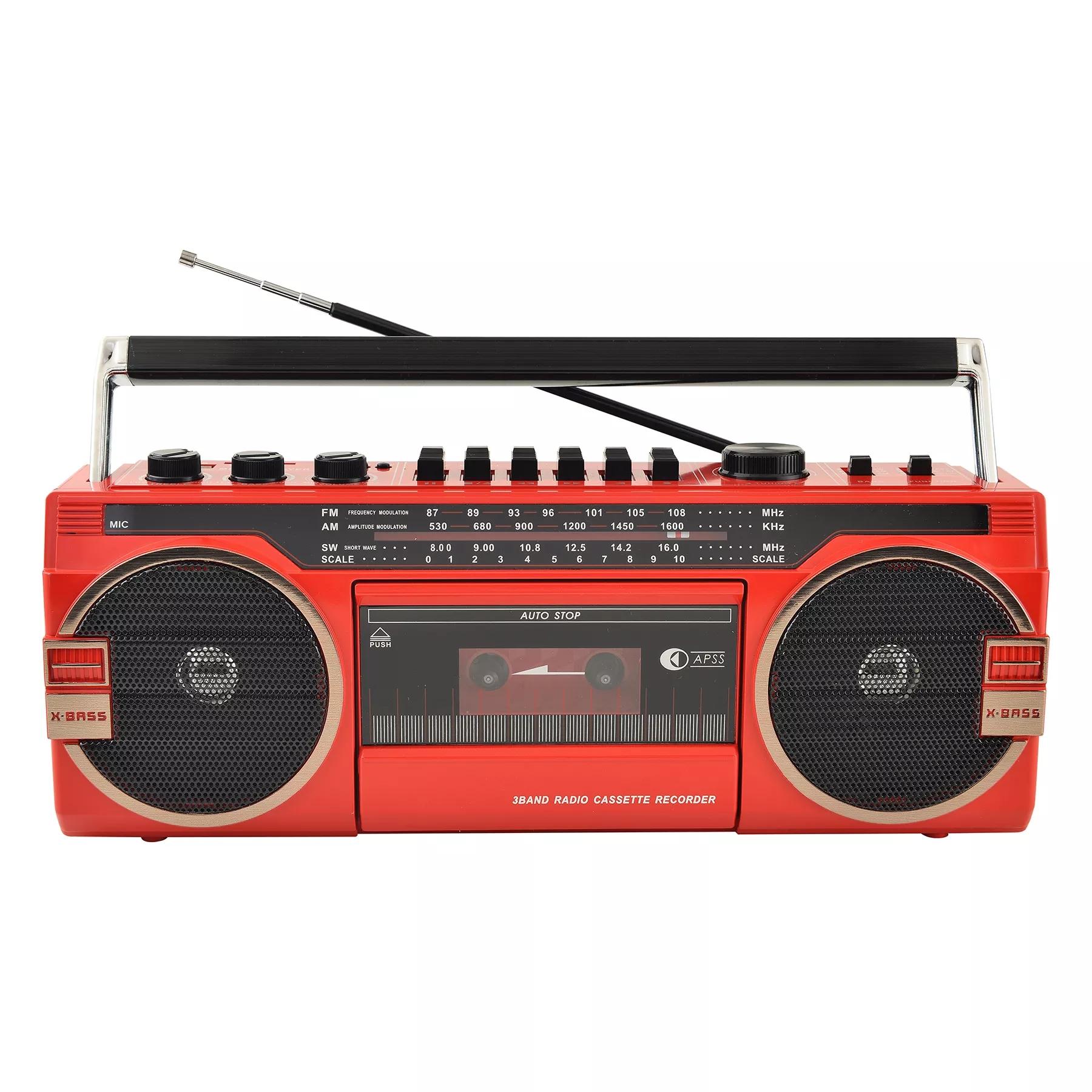 Máy phát băng cassette kiểu cũ đa chức năng Retro Outdoor Portable Wireless Loa AM/FM/SW Full Band Radio Color: Red