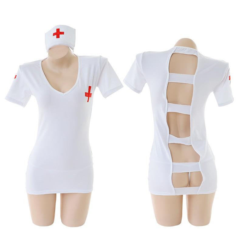 Váy ngủ kiểu y tá vô cùng sexy kèm mũ y tá và quần lót lọt khe Đầm ngủ cosplay gợi cảm, Freesize