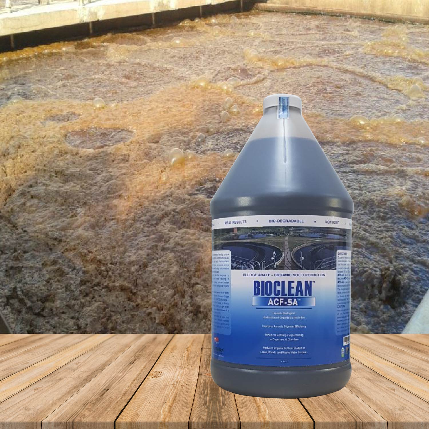 Vi sinh phân hủy bùn hữu cơ, giảm thể tích bùn trong hệ thống xử lý nước thải Bioclean ACF SA hàng Mỹ NSX Sun &amp; Earth Microbiology - chai gallon = 3,785 lít