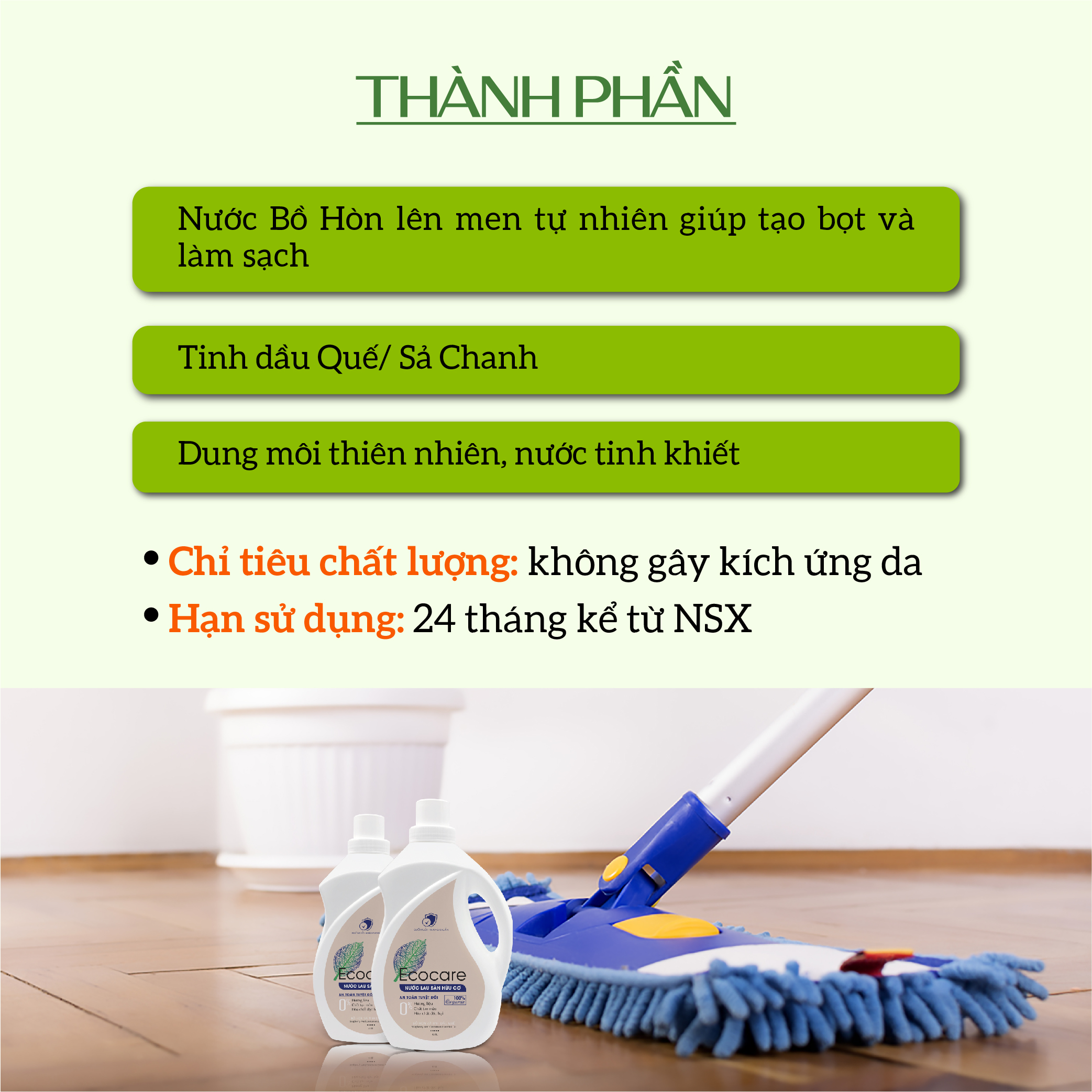 Nước lau sàn Hữu cơ đuổi muỗi tinh dầu thiên nhiên thương hiệu Ecocare