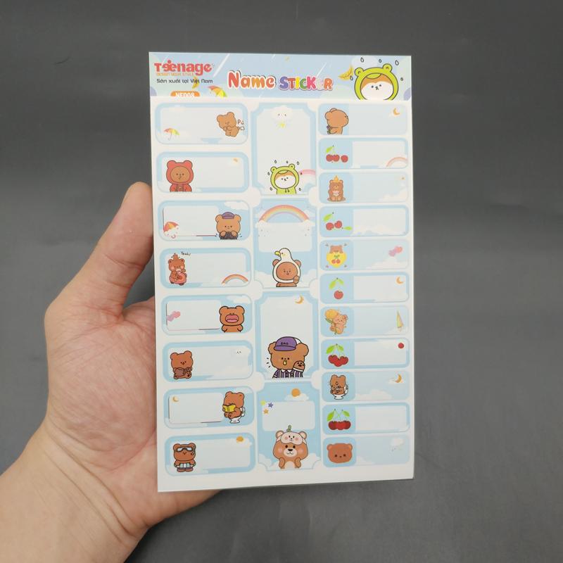 Bộ 5 Tờ Sticker Name - Teenage SN-05 - Gấu Nâu