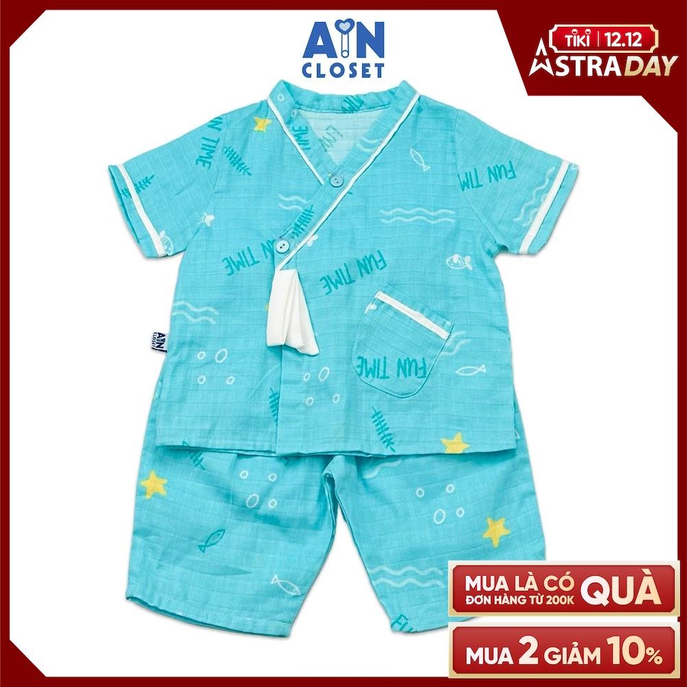 Bộ quần áo lửng unisex cho bé họa tiết Cá Nhí xanh xô sợi tre - AICDBTDRII8Q - AIN Closet