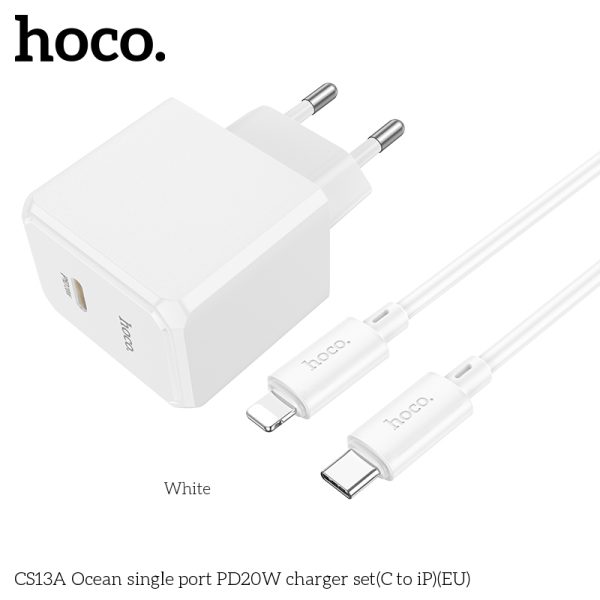 Bộ Sạc Nhanh Dành Cho Hoco PD20W CS13A Ocean Type-C To LN Chân Cắm EU Hàng Chính Hãng