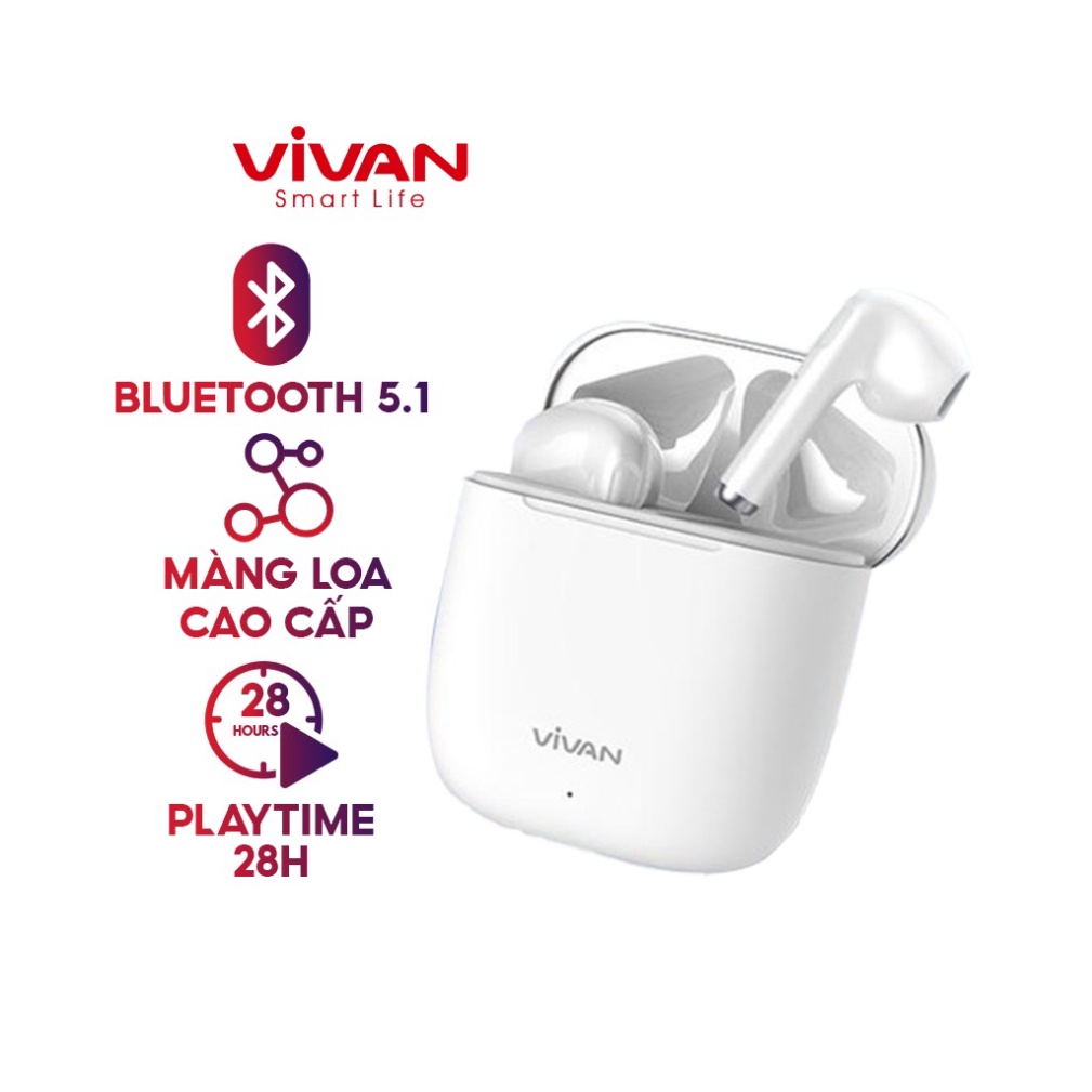 Tai Nghe Bluetooth VIVAN Liberty T220 Playtime Đến 28H Chống Nước - Hàng Chính Hãng - Màu Trắng