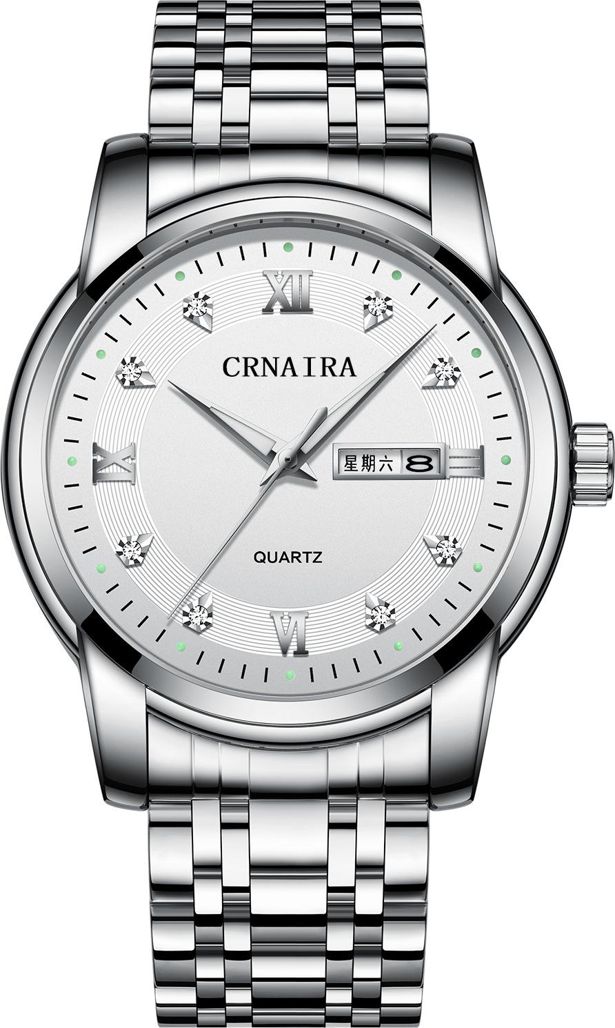 Watch Man CRNAIRA CR999 Đẳng Cấp Dành Cho Doanh Nhân Full Trắng Dây Kim Loại Cao Cấp - Hàng Chính Hãng