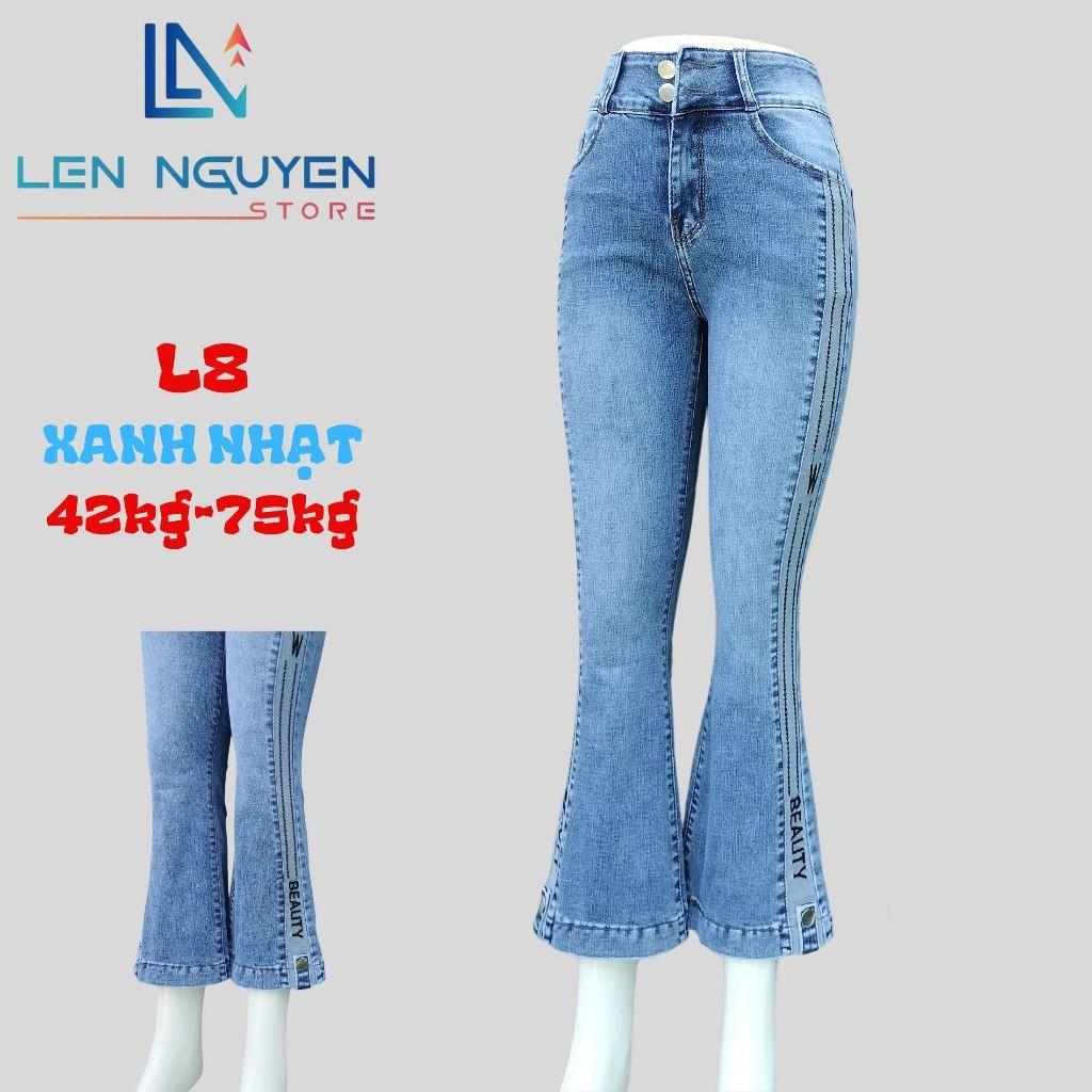L8_Quần jean nữ, loe, lưng cao, quần bò nữ dáng ôm, quần rin nữ có big size, cho 42kg đến 75kg,LEN NGUYEN STORE - Xanh Đậm