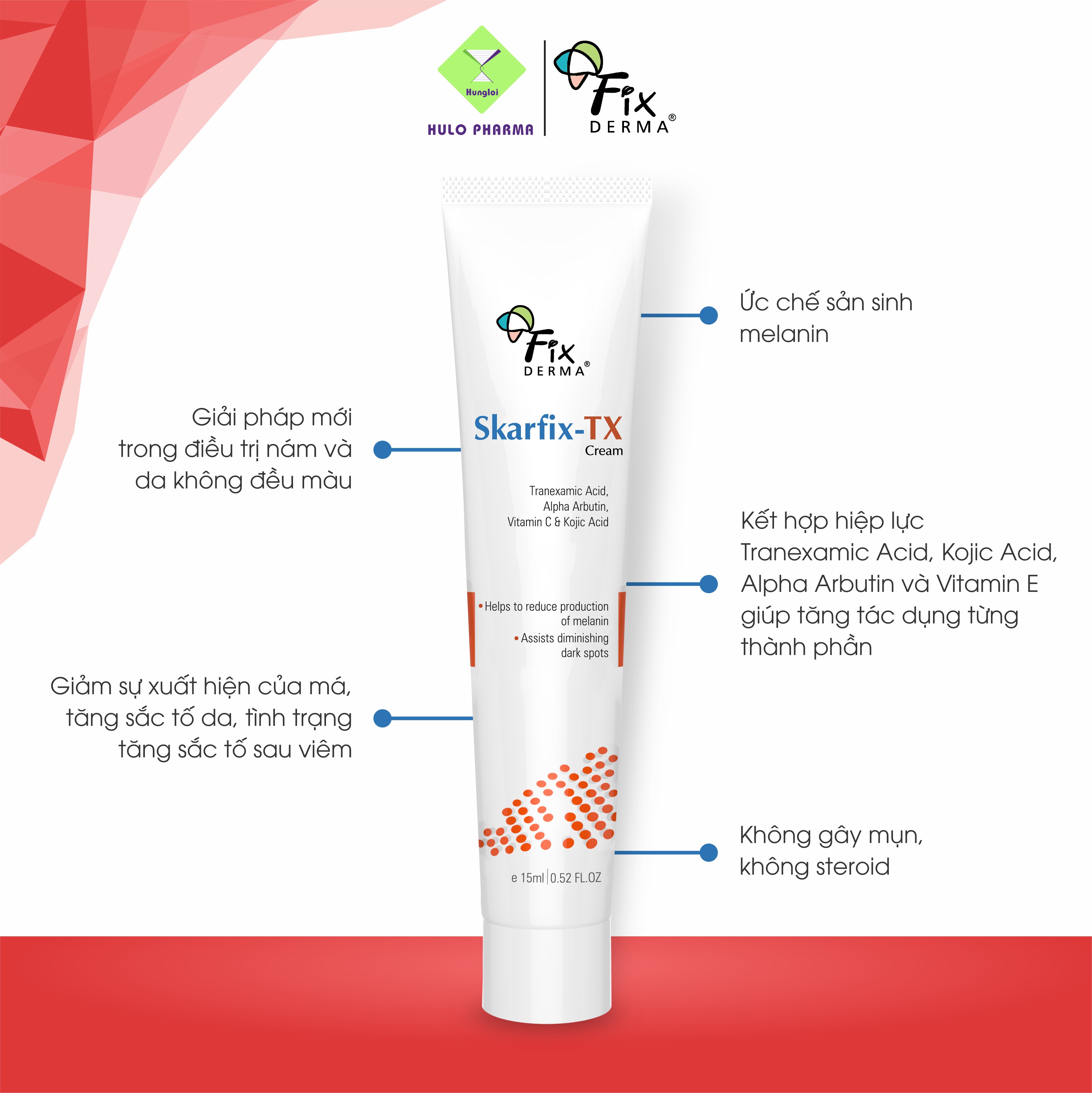 Kem Mờ Thâm Nám FIXDERMA Skarfix - TX Cream Giúp Sáng Da, Loại Bỏ Vết Thâm, Nám, Tàn Nhang, Sẹo, Làm Đều Màu Da 15g