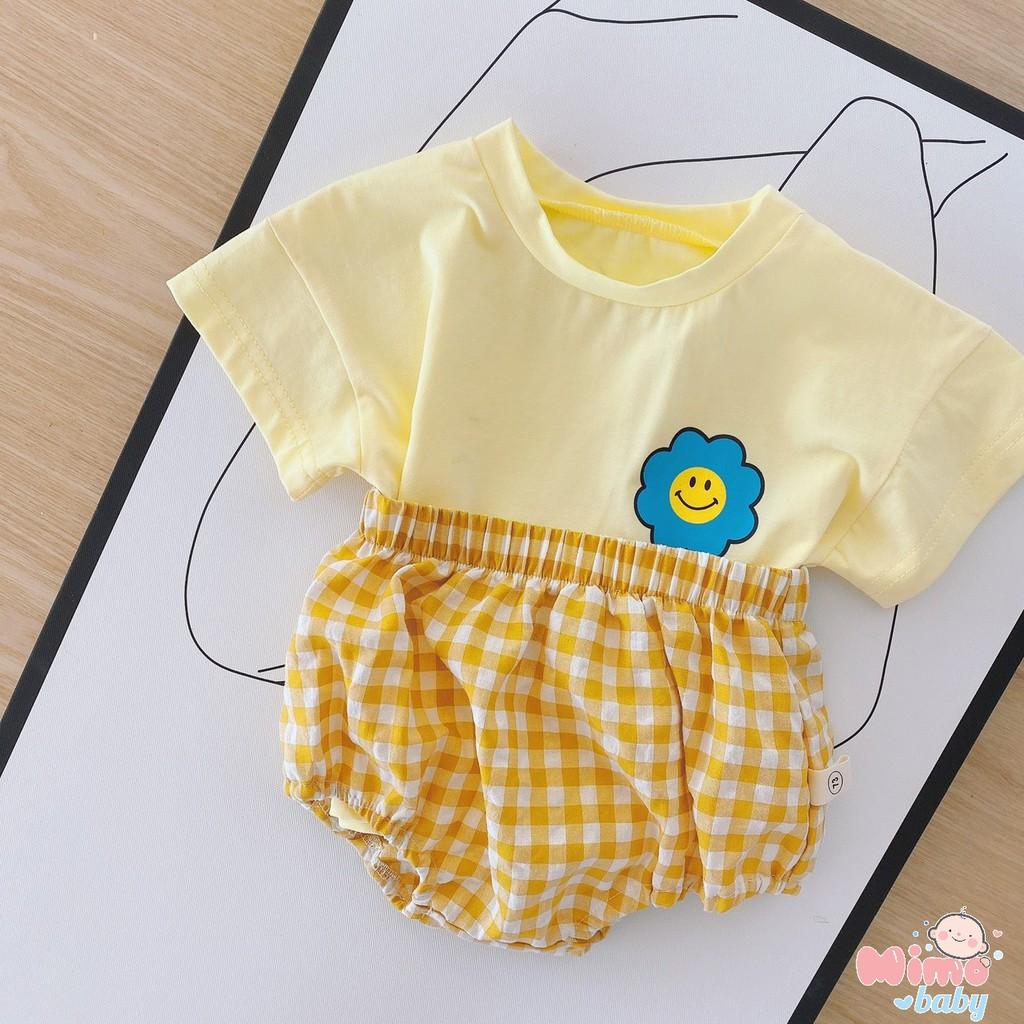 Set bộ áo cotton quần đũi kẻ cho bé (7-17kg)