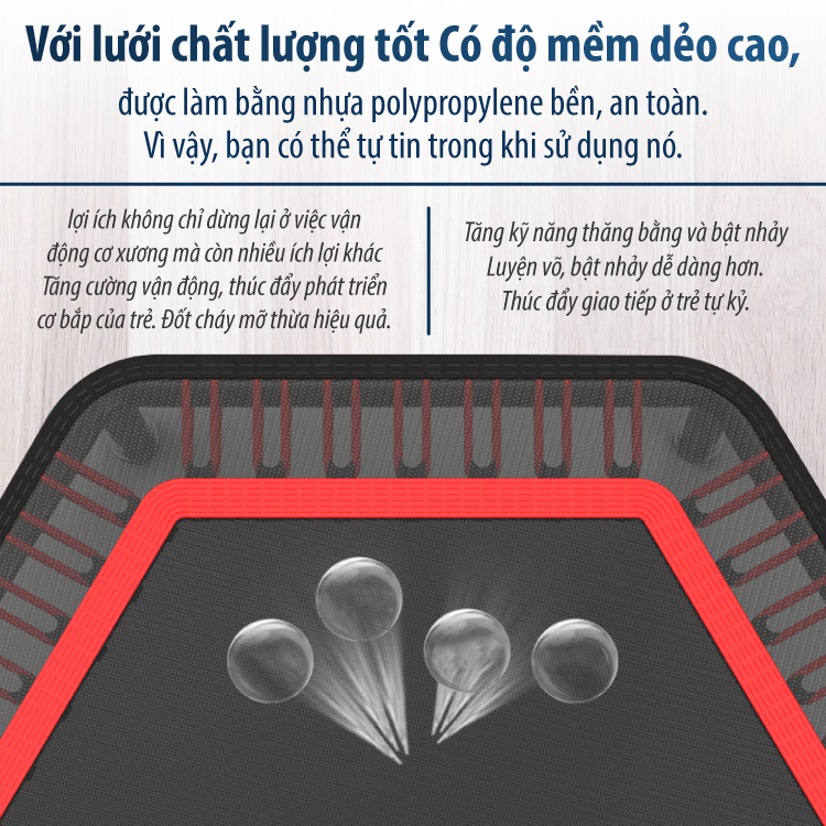BG Sàn nhún, Đệm bật nhún cao cấp có tay cầm 50INCH Trampoline dành cho mọi lứa tuổi