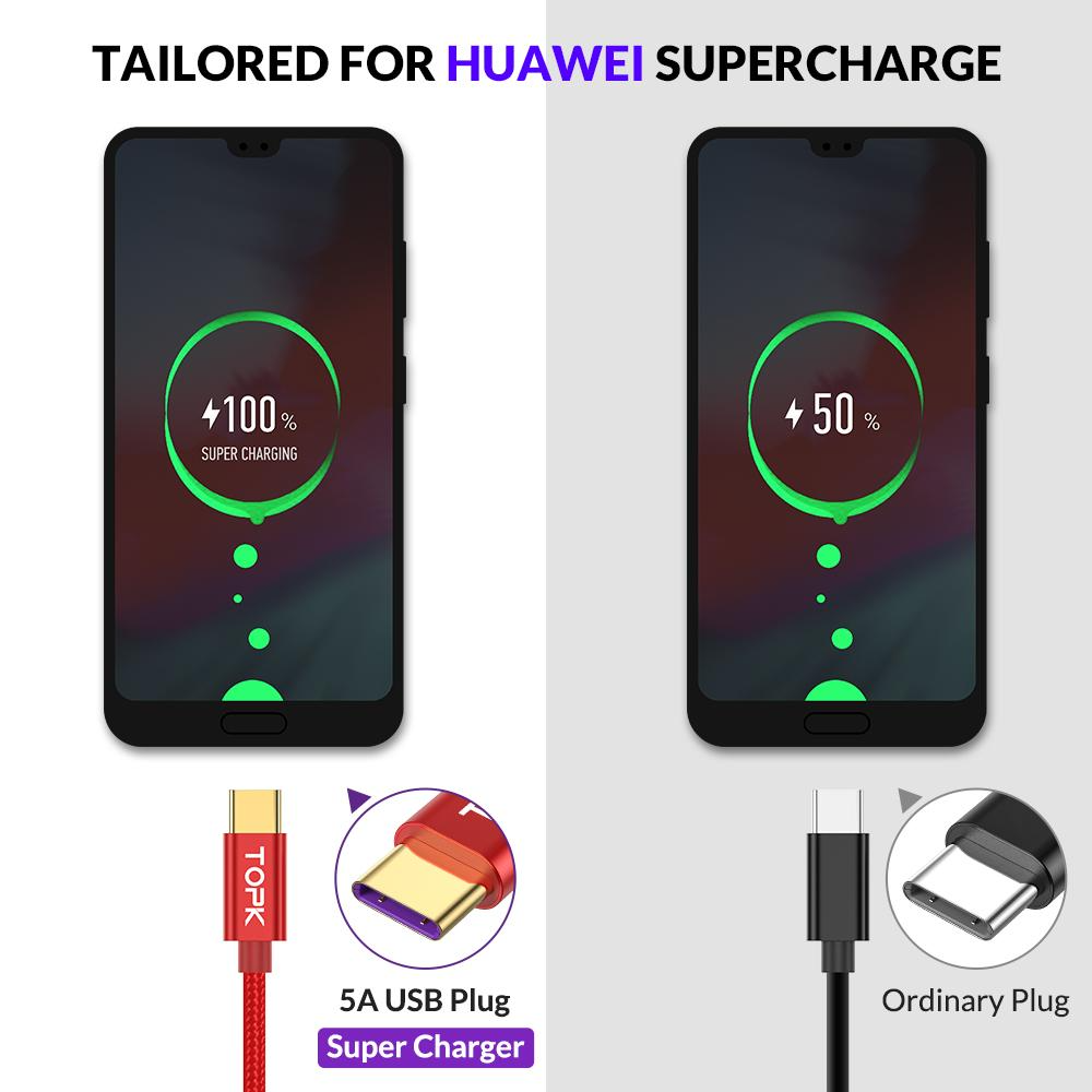 [HÀNG CHÍNH HÃNG] Cáp Sạc 5A TOPK AN11 USB - Type C Nylon Dành Cho HUAWEI P20 P30 Pro - Phân phối bởi TOPK VIỆT NAM