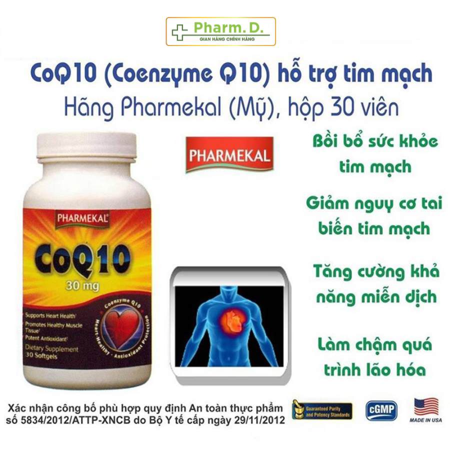 Viên Uống Hỗ Trợ Tim Mạch, Giảm Cholesterol PHARMEKAL Coenzyme Q10 Ngăn Ngừa Lão Hóa