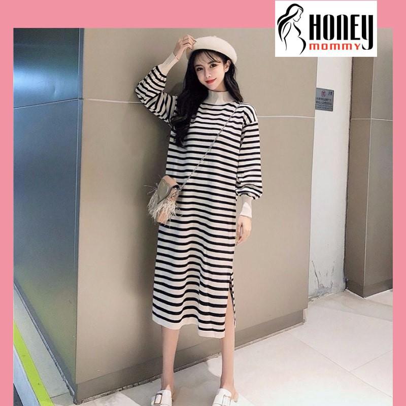 Váy Len Bầu Thu Đông Dáng Dài Họa Tiết Kẻ Cổ 3p Hàng Quảng Châu Phong Cách Ulzzang Hàn Quốc HD4815 Honey Mommy