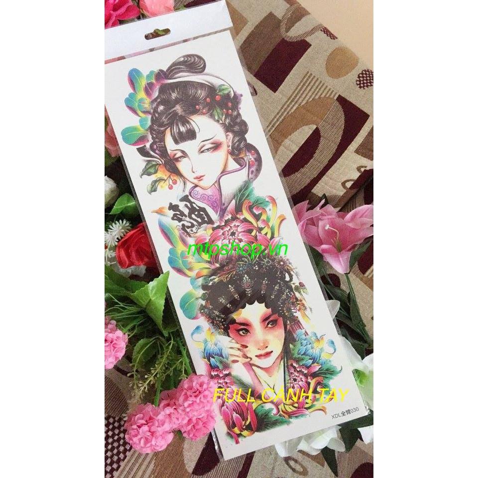 Hình xăm dán cô gái kín tay màu 17x48cm- mua 2 tấm tặng bắp tay 15x21cm, tặng đồng size khi mua từ 4 tấm