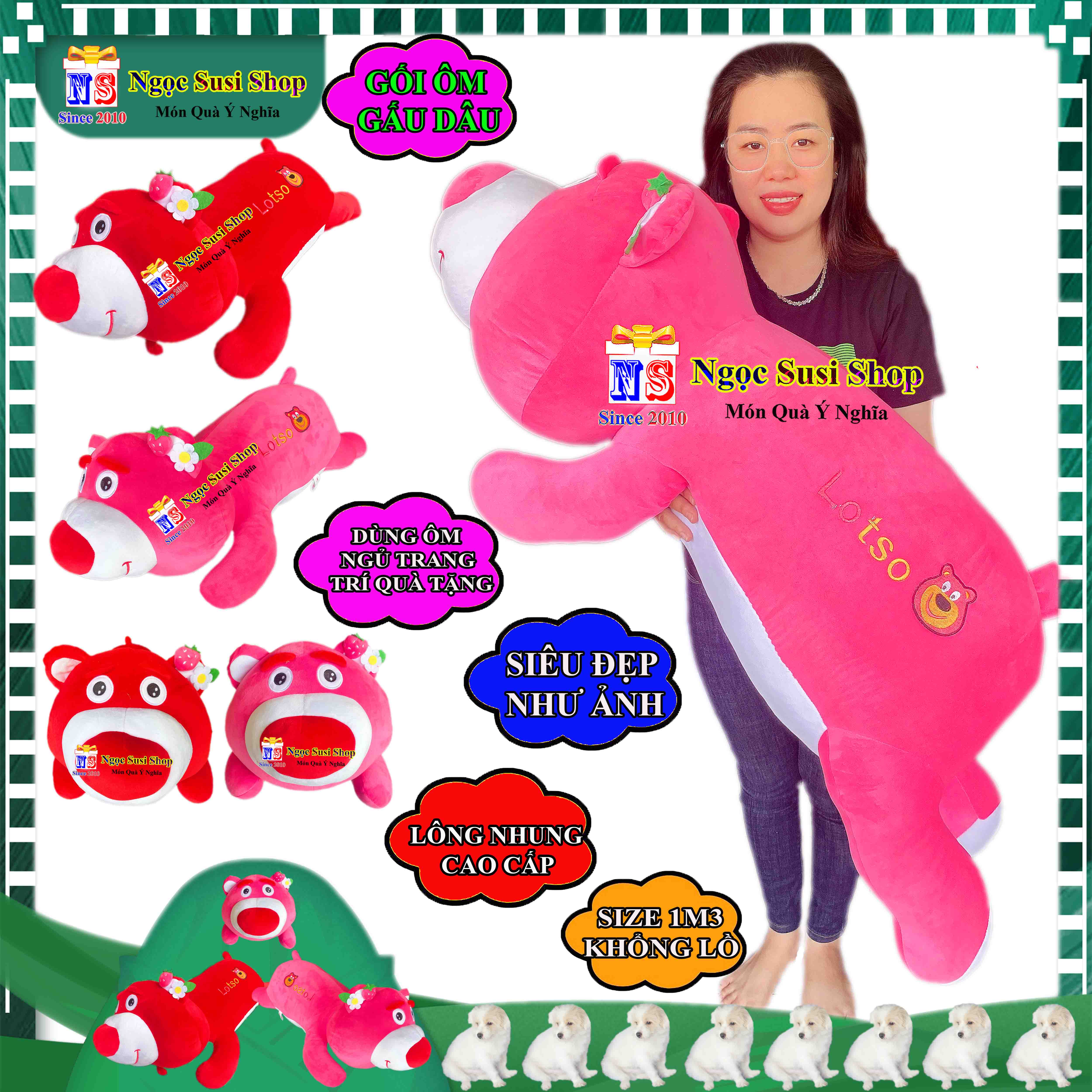 GỐI ÔM GẤU DÂU KHỔNG LỒ ÔM NGỦ RẤT MỀM MỊN DỄ THƯƠNG - THÚ BÔNG GẤU DÂU