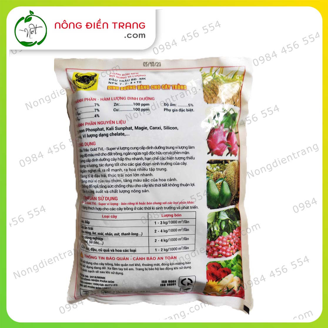Phân Bón Đầu Trâu Gold TVL Cung Cấp Trung Vi Lượng - Gói 1Kg - HẠ PHÈN MẶN - RA RỄ NHANH - TĂNG ĐẬU TRÁI VTNN Nông Điền Trang