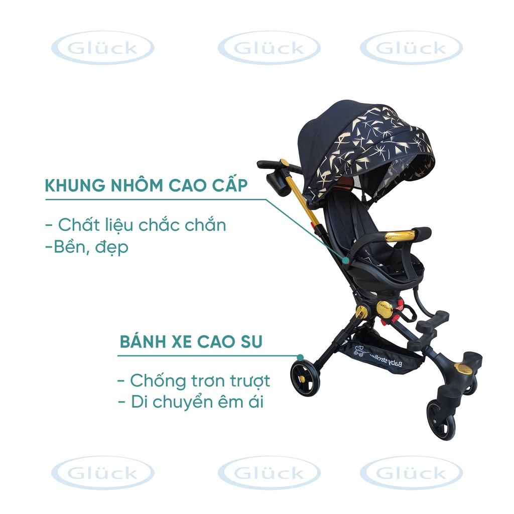 Xe đẩy em bé xoay 360 độ, xe đẩy cho bé sơ sinh gấp gọn tay cầm giúp ba mẹ điều khiển dễ dàng, xe đẩy em bé GLUCK BABY