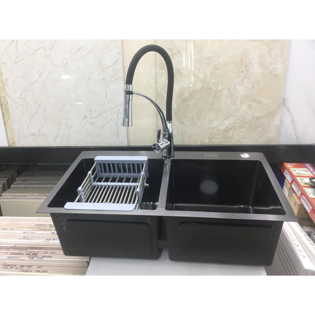Combo Chậu rửa bát Nano Korea và Vòi nóng lạnh silicon đen