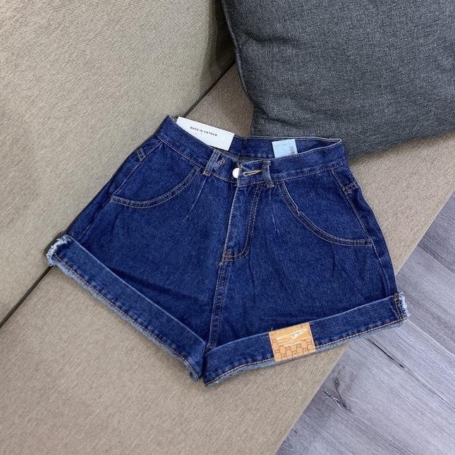 [L2M] Quần short JEANS LẬT LAI gắn NHÃN lưng cao chất liệu co giãn siêu tôn dáng phong cách cá tính