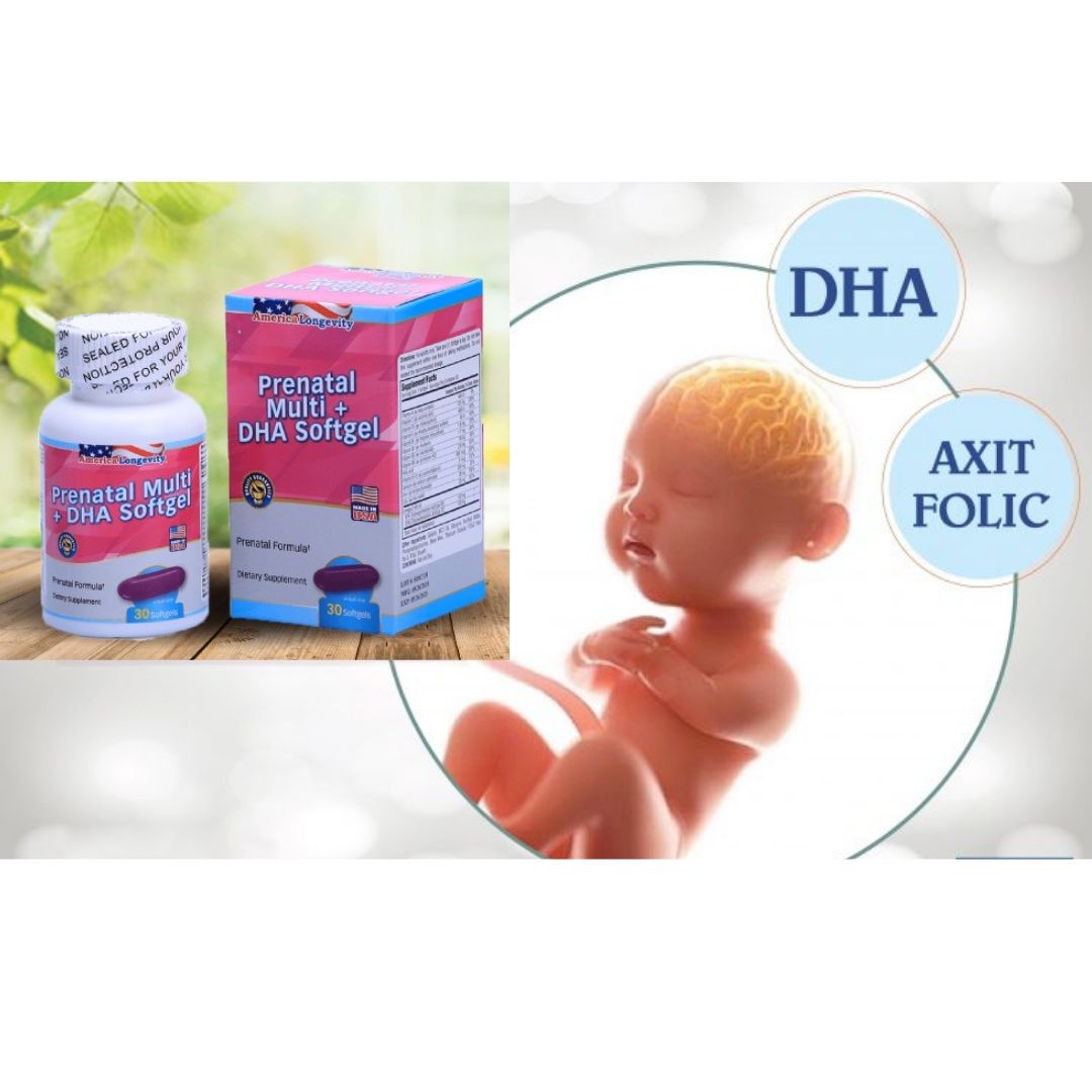 Vitamin Tổng Hợp cho mẹ bầu, phụ nữ sau sinh Prenatal Multi + Dha Softgel Made in USA Bổ sung DHA 1 Hộp 30 viên