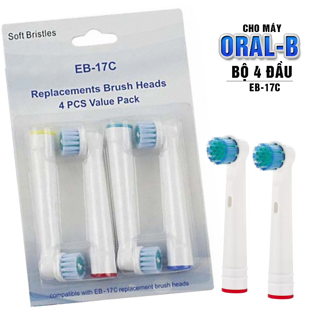 Cho máy Oral B, Bộ 4 đầu bàn đánh răng chải điện Dan House EB-17C, Làm sạch nướu, hết viêm nha chu, tác động kép – Xuất xứ: Anh,