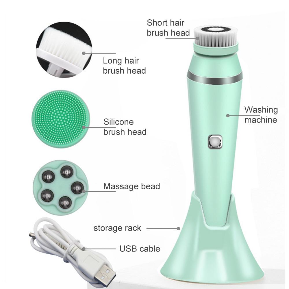 Mặt Bàn Chải Rửa Mặt Làm Sạch Da Mặt Bàn Chải 4 Trong 1 Điện Bàn Chải Tẩy Tế Bào Chết Máy Mát Xa Mặt Sạc Mặt Sữa Rửa Mặt Dành Cho phụ Nữ