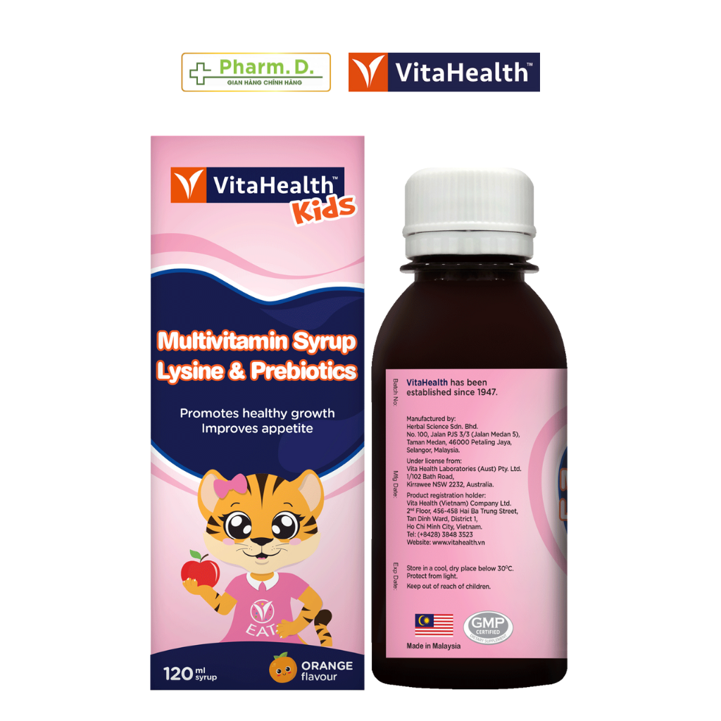 Siro VITAHEALTH Multivitamin Syrup Lysine & Prebiotics Bổ Sung Vitamin Cho Trẻ Em Biếng Ăn, Táo Bón (120ml)